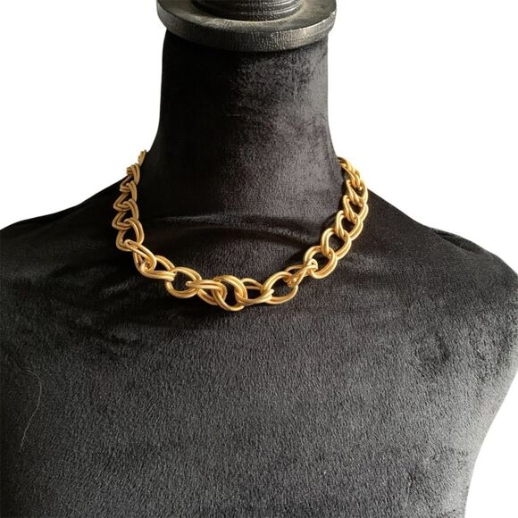 Vintage 80s Anne Klein double chain rope Chunky Gold-tone necklace choker 16” - Picture 1 of 8